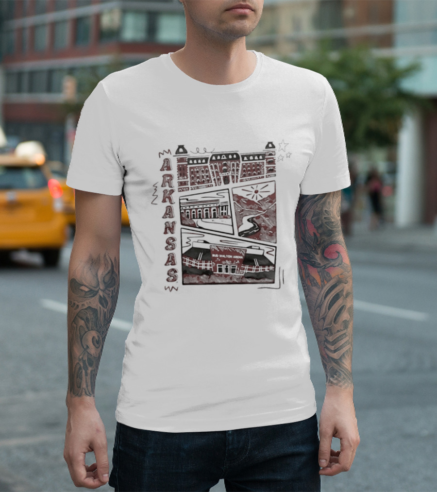 Arkansas Bud Walton Arena Razorback Campus Buildings Sketch T-Shirt