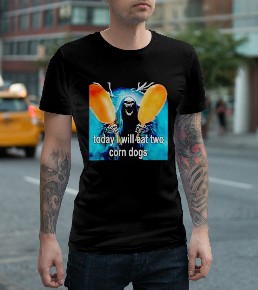 Grim Reaper Eating Two Corn Dogs Paranormal Humor Today I Will Eat T-Shirt