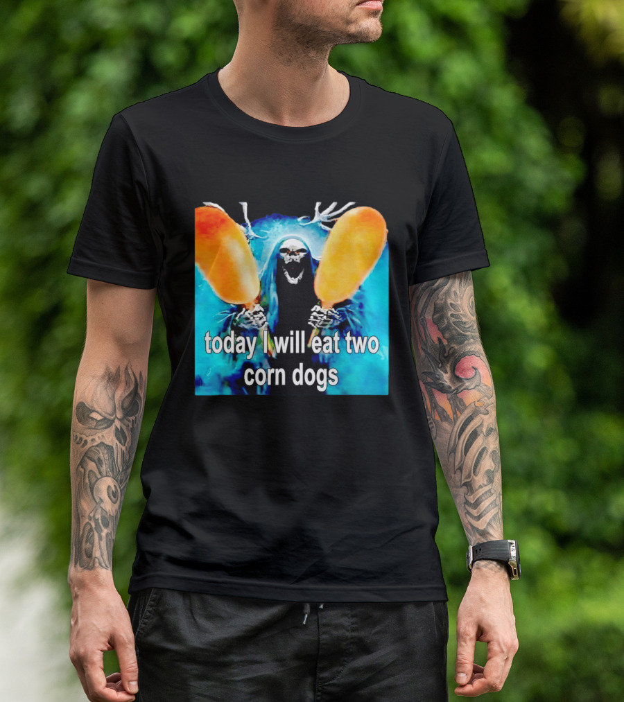 Grim Reaper Eating Two Corn Dogs Paranormal Humor Today I Will Eat T-Shirt