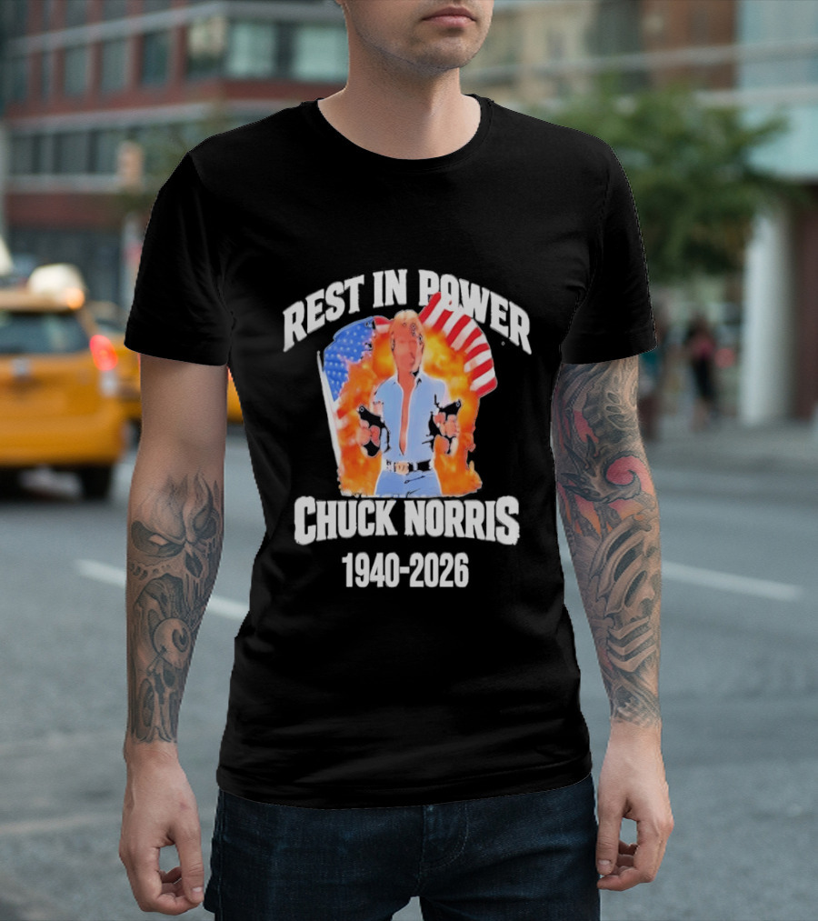 Rest In Power Chuck Norris 1940 2026 American Flag T-Shirt