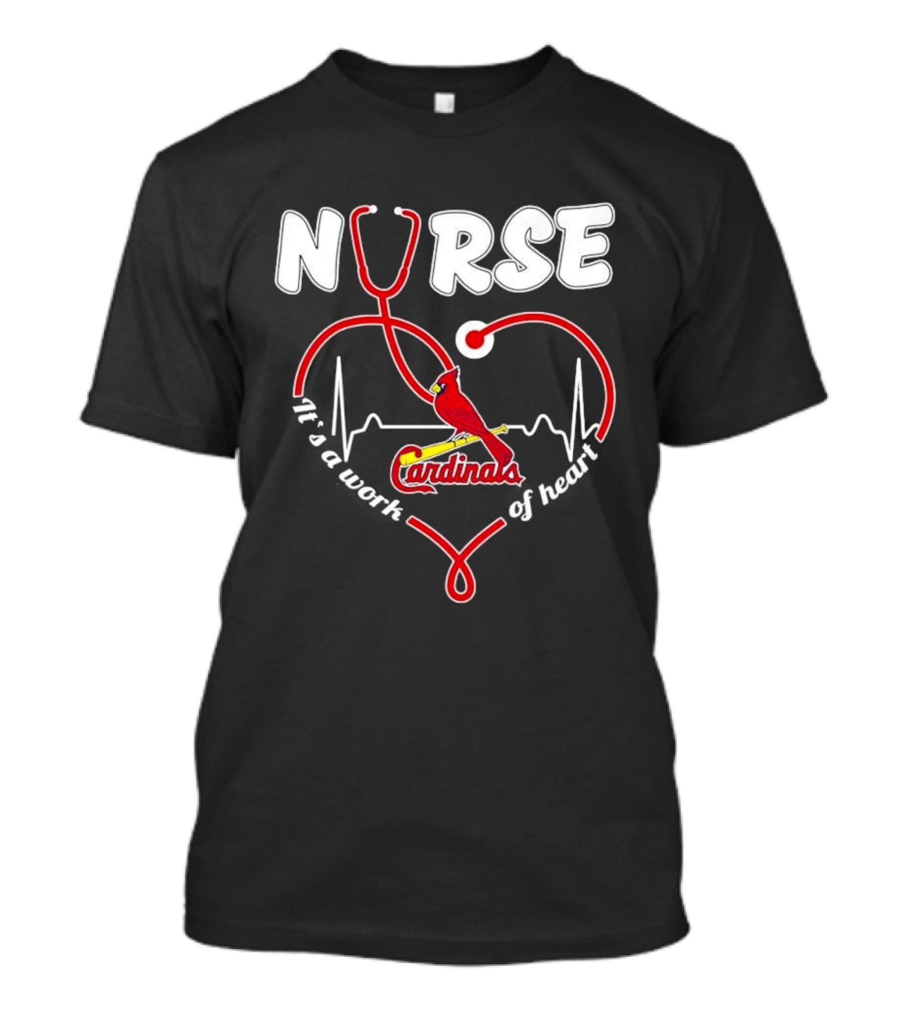 St. Louis Cardinals Nurse Heart Stethoscope Baseball Fan T-Shirt