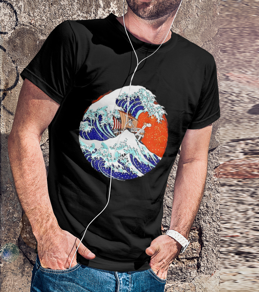 The Great Pirate Of Kanagawa Going Merry On A Great Wave Japanese Art Fusion T-Shirt