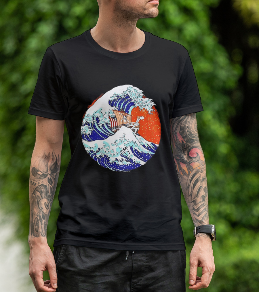The Great Pirate Of Kanagawa Going Merry On A Great Wave Japanese Art Fusion T-Shirt