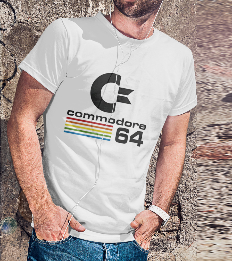 Commodore 64 Retro Computer Logo With Rainbow Stripes T-Shirt