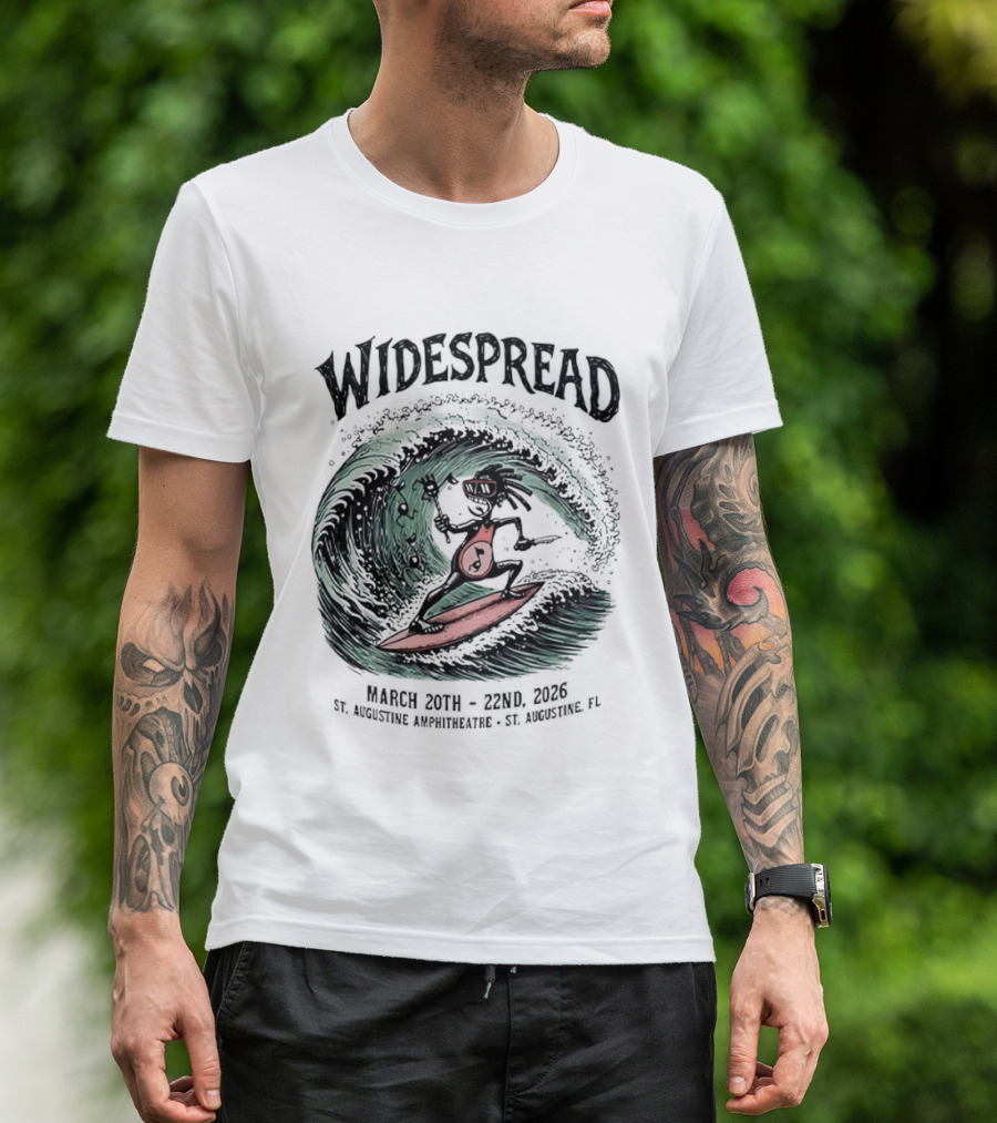 Widespread March 20th 22nd 2026 St Augustine Amphitheatre Surfing Skeleton T-Shirt
