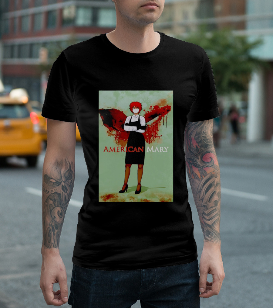 American Mary Mason Bloody Horror Art With Mask And Knife T-Shirt
