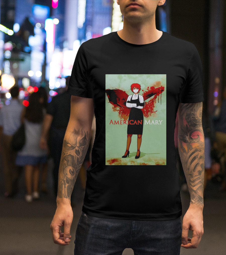 American Mary Mason Bloody Horror Art With Mask And Knife T-Shirt