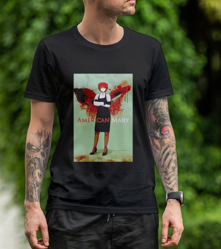 American Mary Mason Bloody Horror Art With Mask And Knife T-Shirt