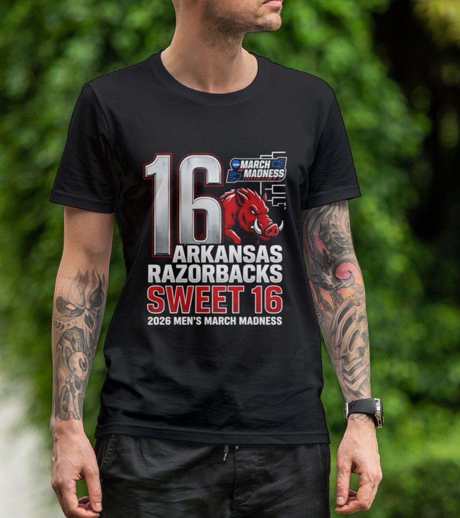 Arkansas Razorbacks Sweet 16 2026 Men's March Madness Tournament T-Shirt