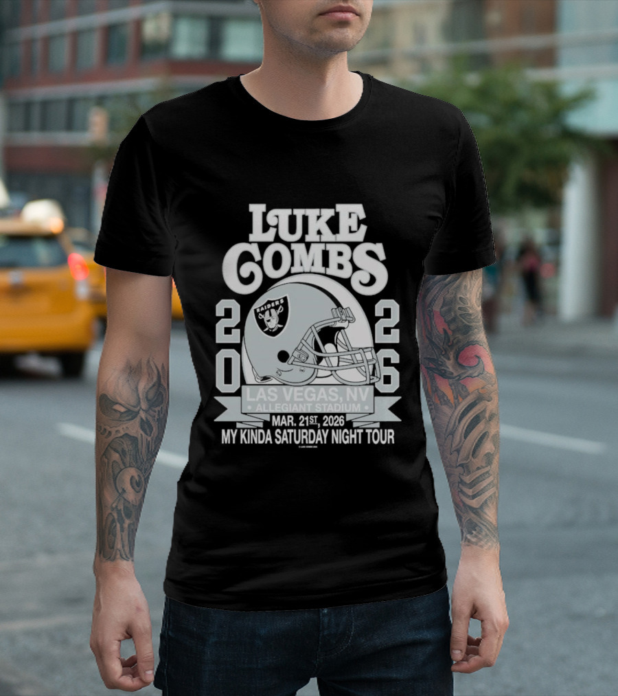 Luke Combs 2026 Las Vegas NV Allegiant Stadium Mar 21 My Kinda Saturday Night Tour NFL Helmet T-Shirt