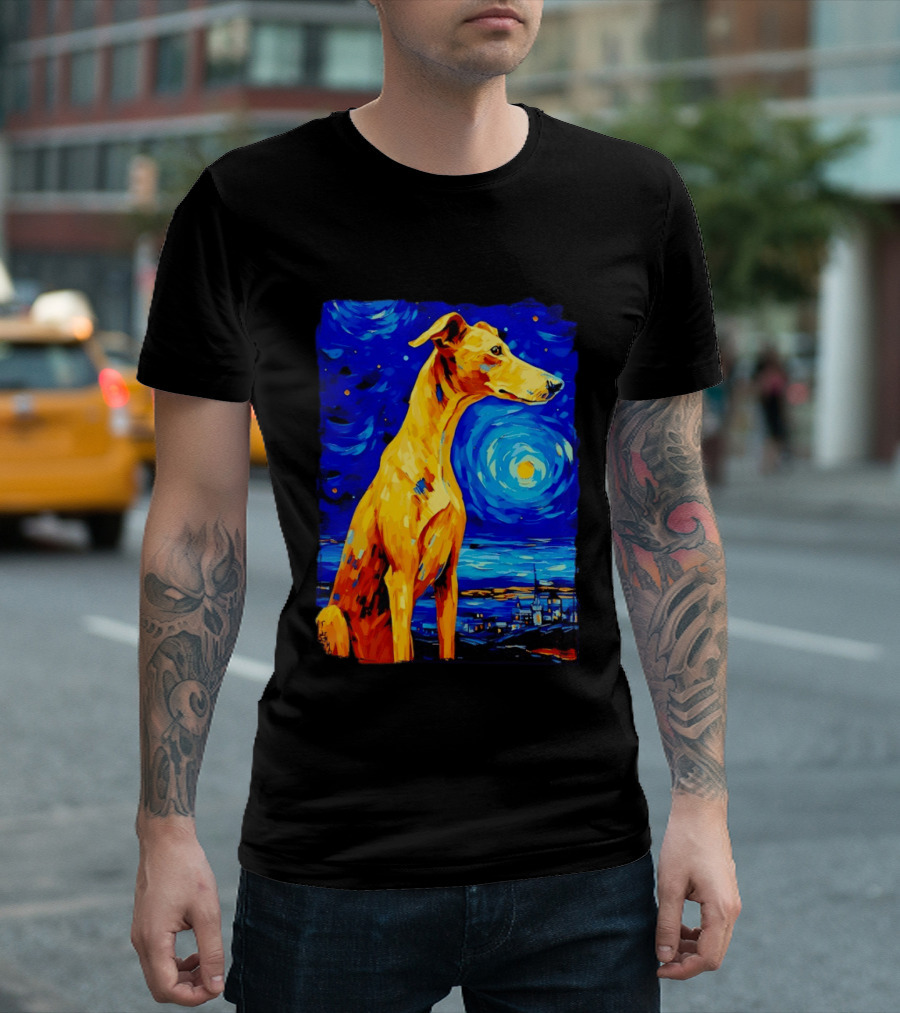 Greyhound Dog In The Starry Night By Vincent Van Gogh T-Shirt