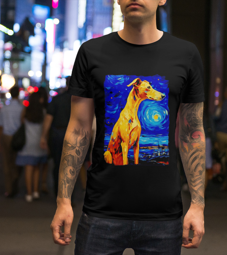 Greyhound Dog In The Starry Night By Vincent Van Gogh T-Shirt