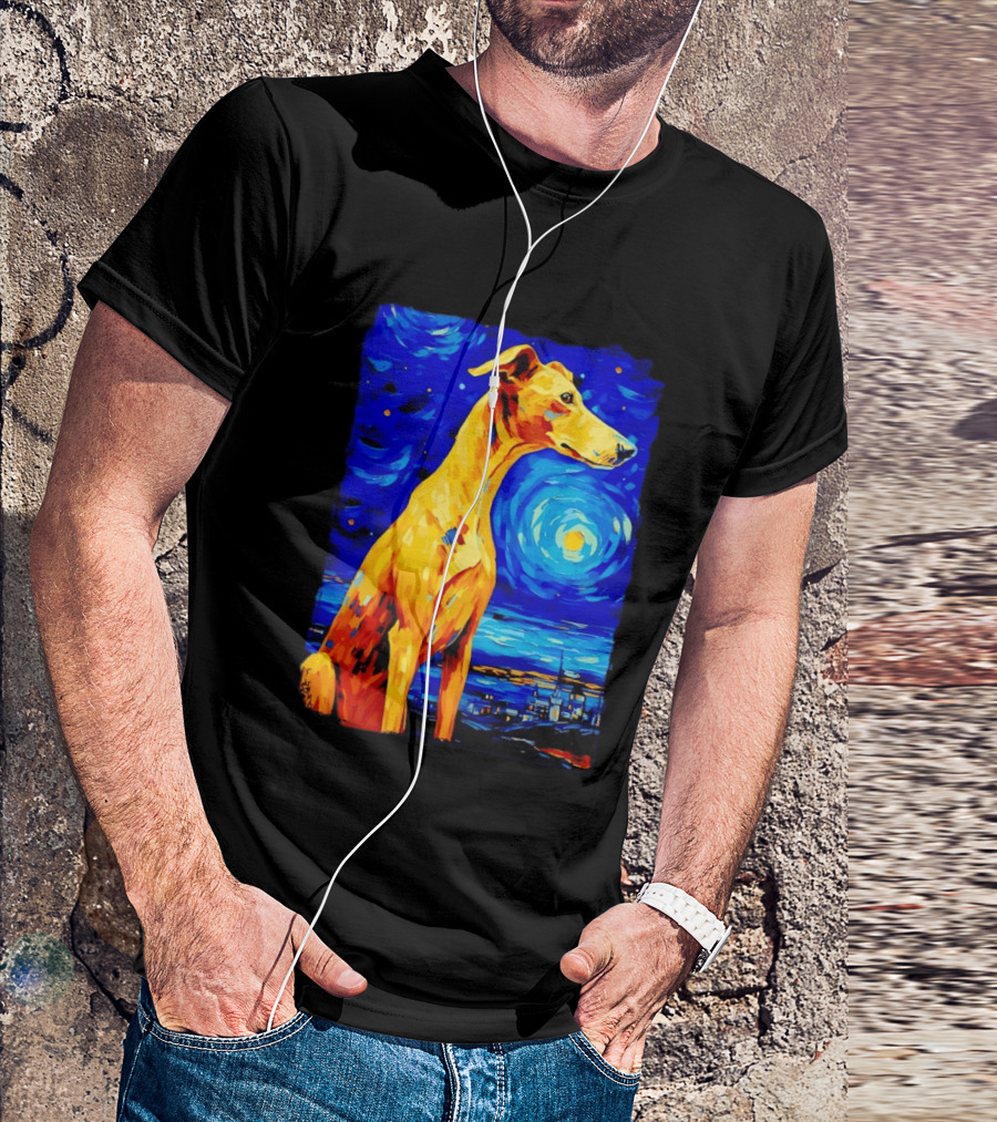 Greyhound Dog In The Starry Night By Vincent Van Gogh T-Shirt