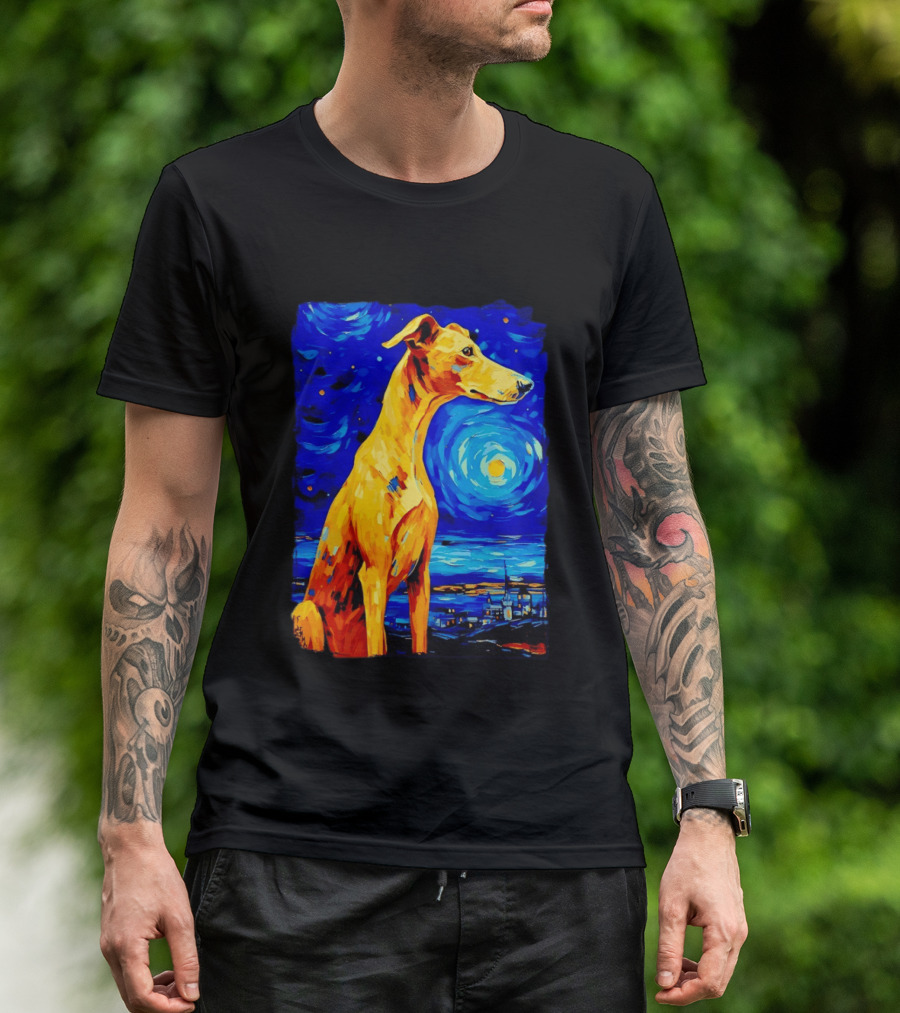 Greyhound Dog In The Starry Night By Vincent Van Gogh T-Shirt
