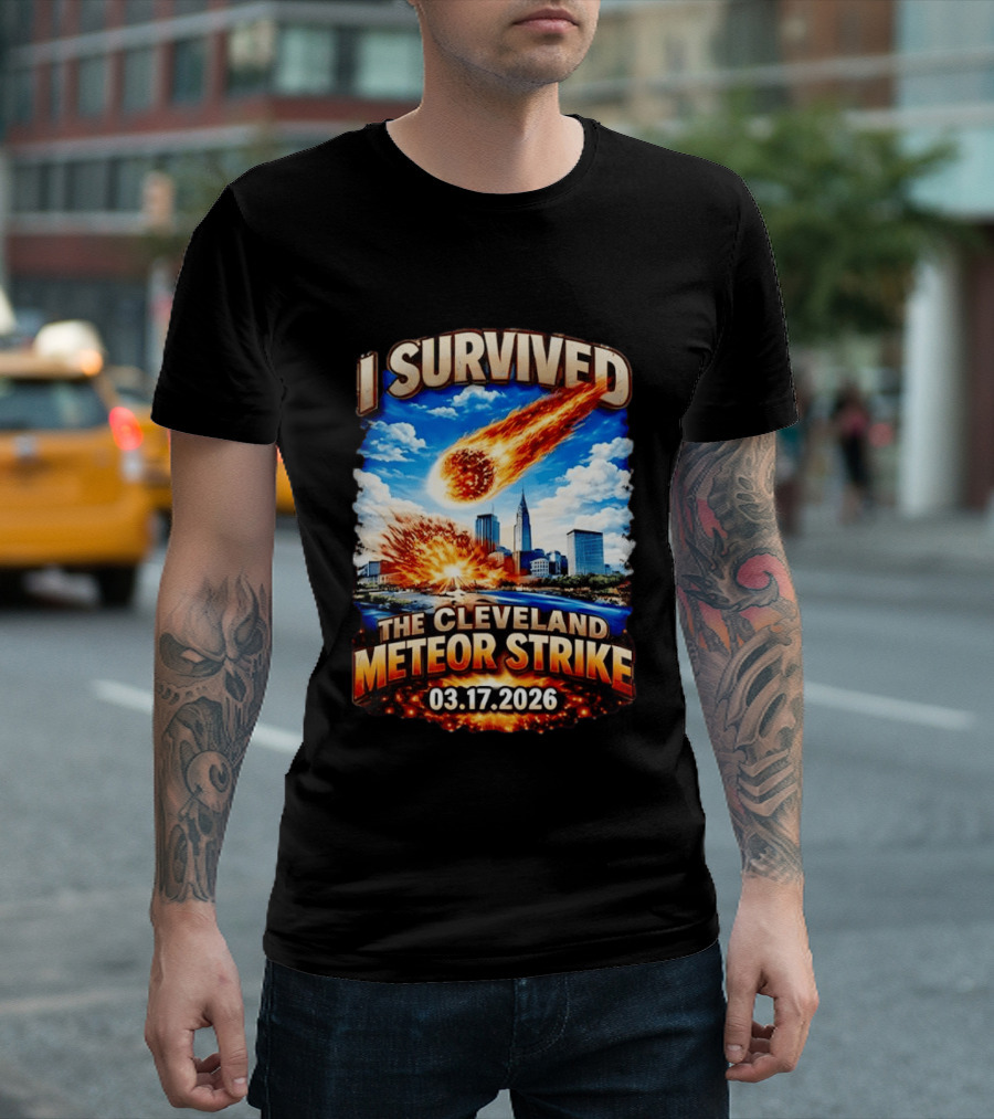 I Survived Cleveland Meteor Strike 03 17 2026 City Skyline Impact Event T-Shirt