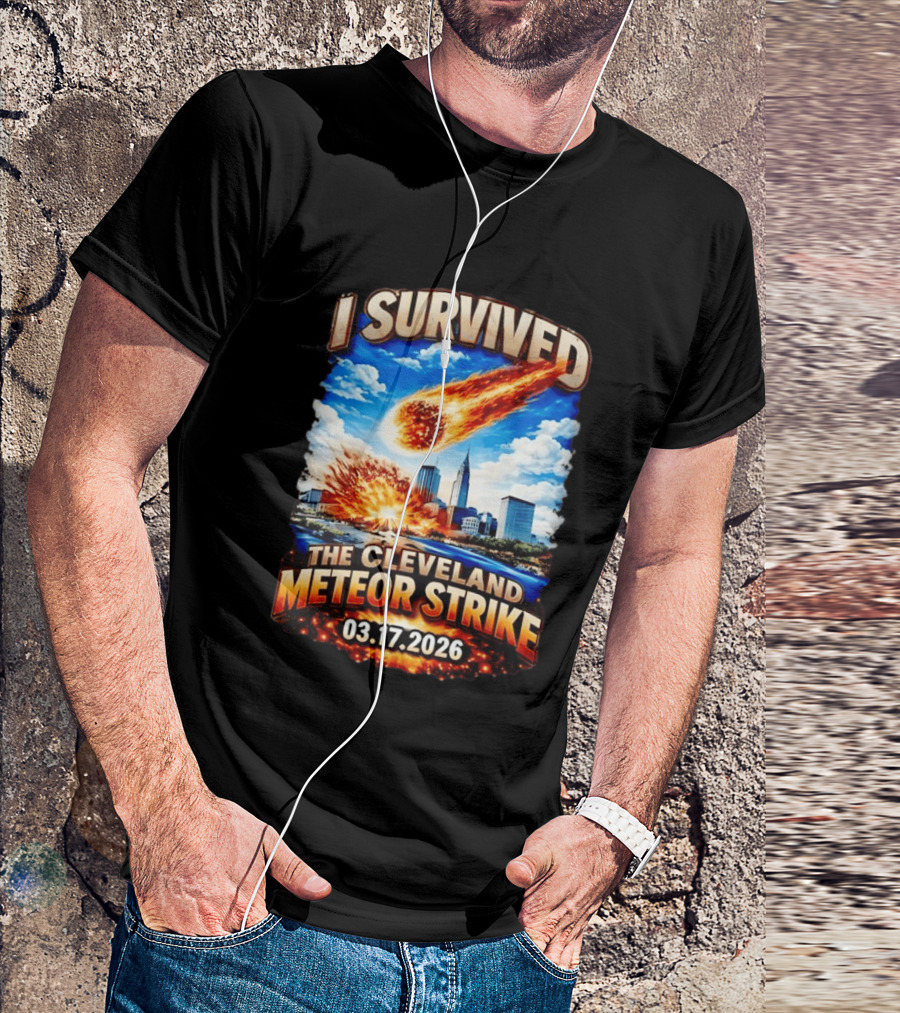 I Survived Cleveland Meteor Strike 03 17 2026 City Skyline Impact Event T-Shirt