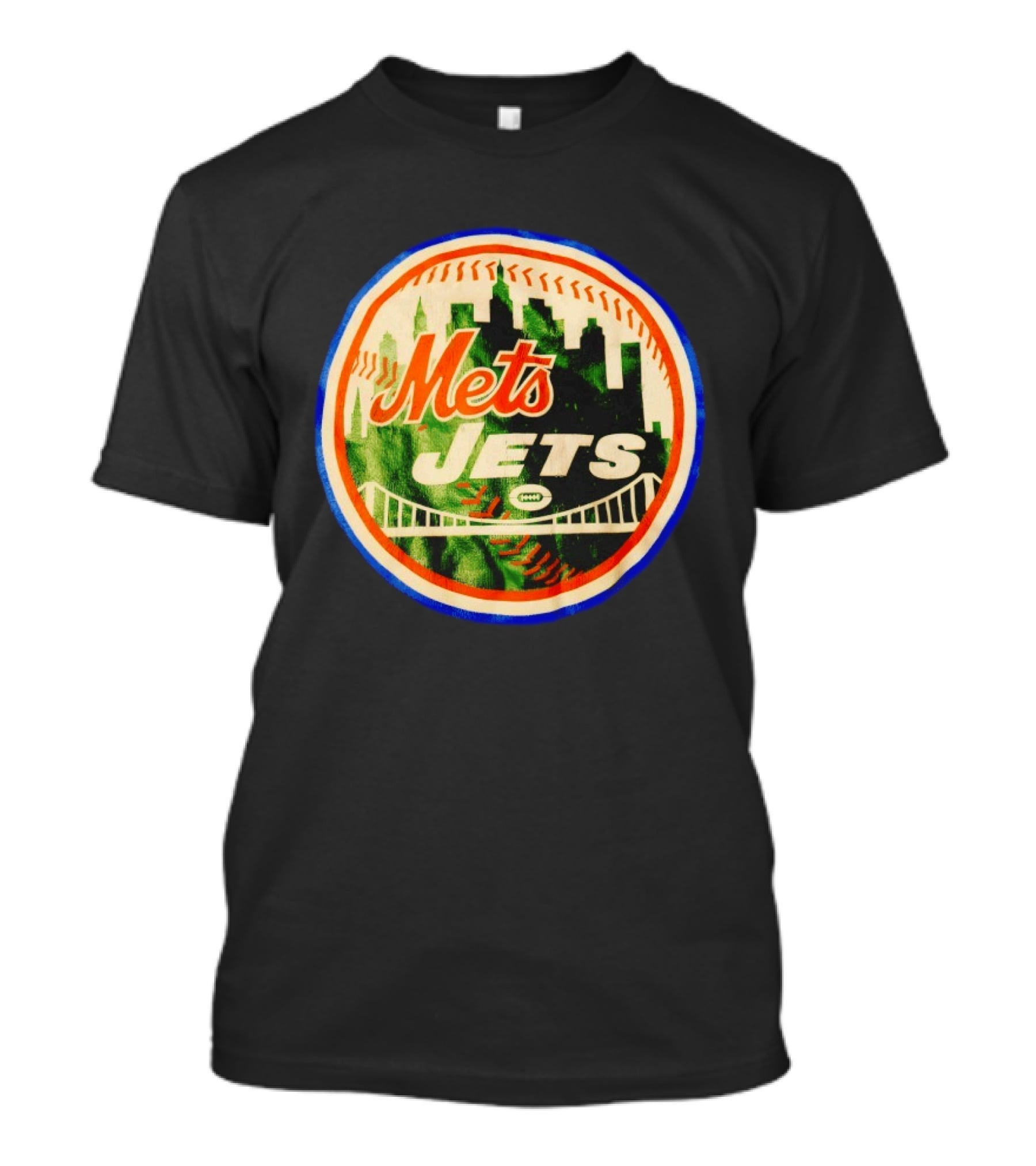 New York Mets Jets Football Baseball Crossover Skyline Bridge T-Shirt