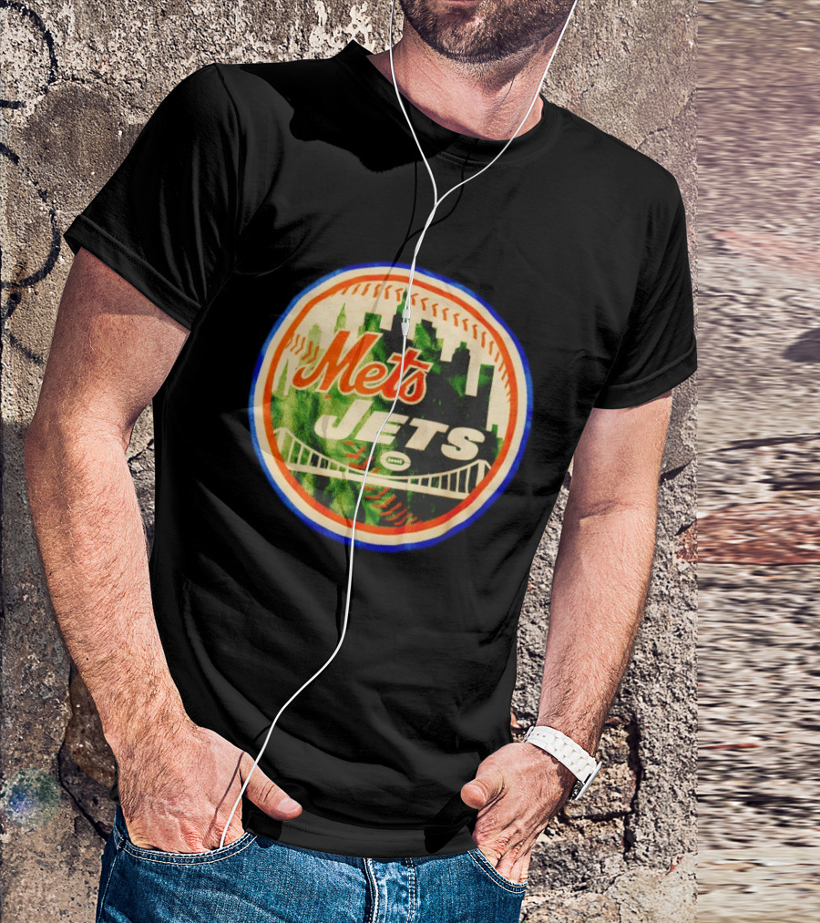 New York Mets Jets Football Baseball Crossover Skyline Bridge T-Shirt