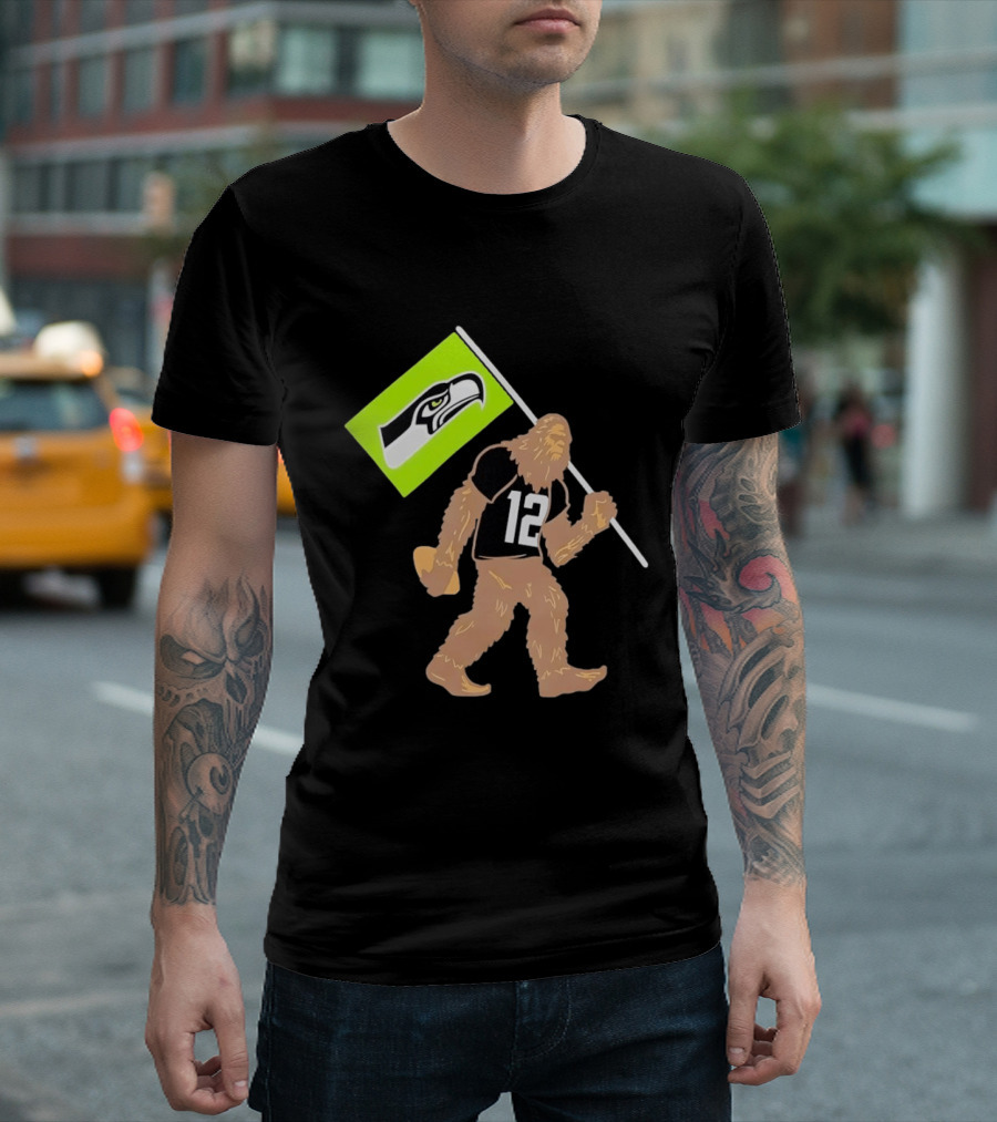 Seattle Seahawks Sasquatch 12 Flag Bearer Fan Gear T-Shirt