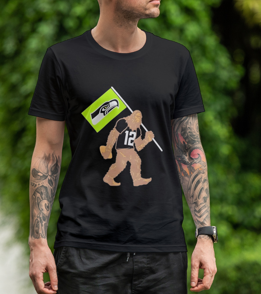 Seattle Seahawks Sasquatch 12 Flag Bearer Fan Gear T-Shirt