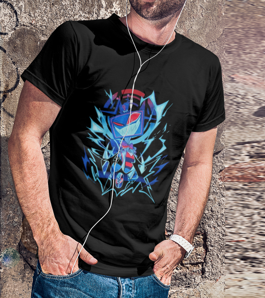 Vox Hazbin Hotel Overlord Character With Glitching Television Head And Electricity T-Shirt
