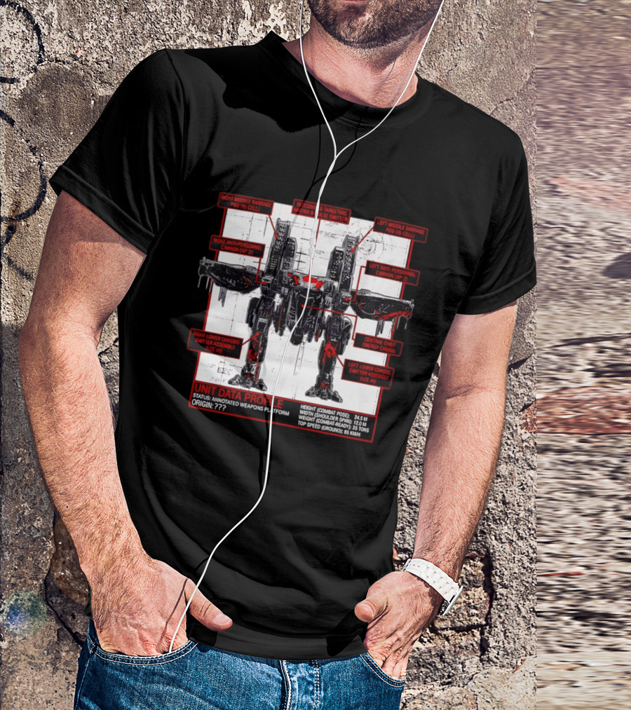 War Strider Unit Data Profile Annotated Weapons Platform T-Shirt