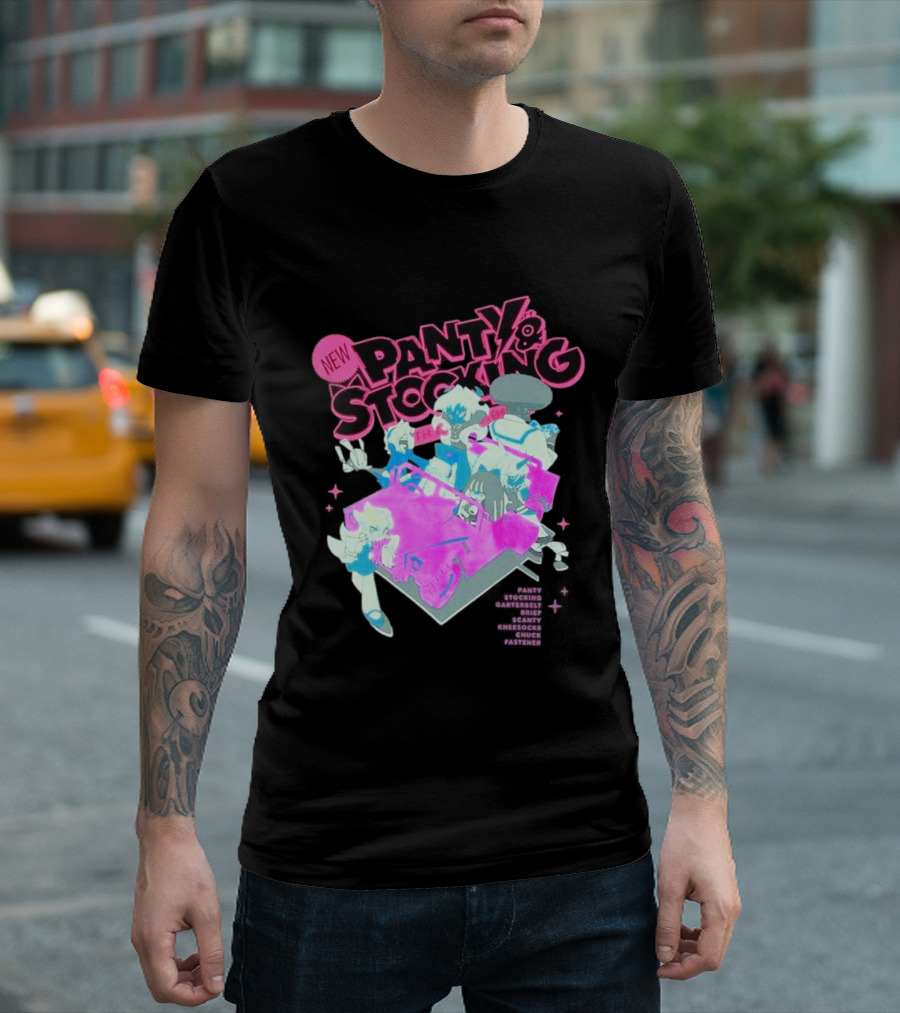 New Panty & Stocking With Garterbelt Anime Characters Colorful Car Scene T-Shirt