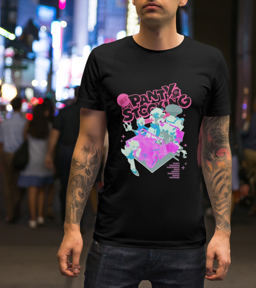 New Panty & Stocking With Garterbelt Anime Characters Colorful Car Scene T-Shirt