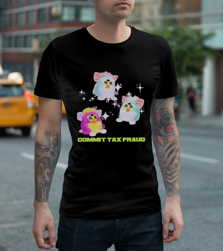Pink Blue Furbies Sparkles Commit Tax Fraud Fun T-Shirt