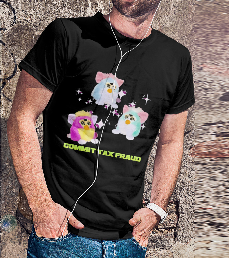 Pink Blue Furbies Sparkles Commit Tax Fraud Fun T-Shirt