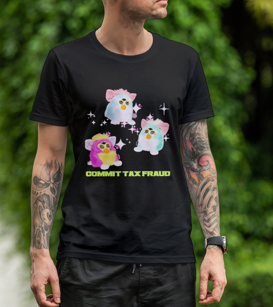 Pink Blue Furbies Sparkles Commit Tax Fraud Fun T-Shirt