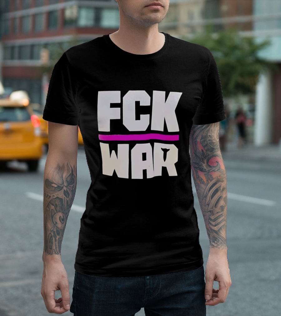 Fck War Anti Conflict Statement With Bold Block Letters And Pink Line T-Shirt
