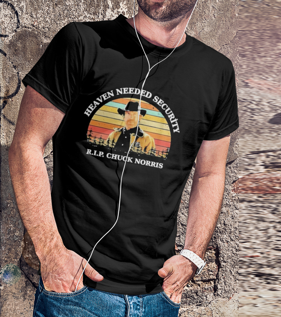 Heaven Needed Security R.I.P. Chuck Norris Vintage Cowboy Sunset T-Shirt