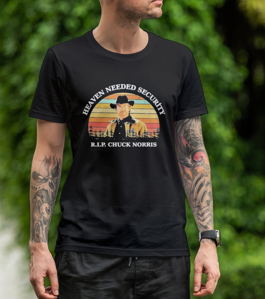 Heaven Needed Security R.I.P. Chuck Norris Vintage Cowboy Sunset T-Shirt