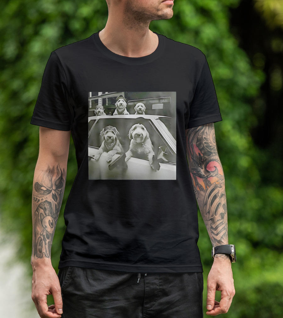 Spinone Italiano Dog Gang Holding Pistol Driving Car Eendoodle Layered T-Shirt