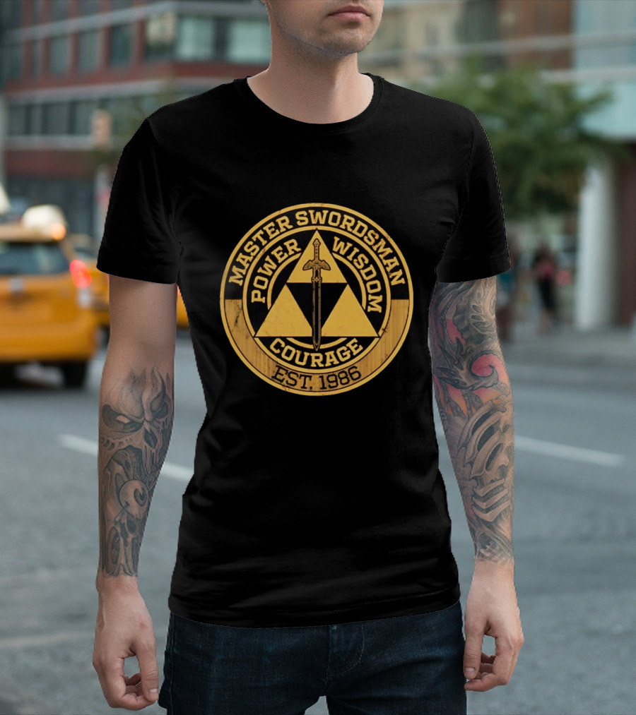 Master Swordsman Power Wisdom Courage Triforce Emblem Est 1986 Legends T-Shirt