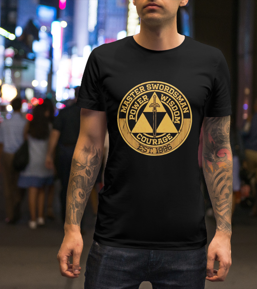 Master Swordsman Power Wisdom Courage Triforce Emblem Est 1986 Legends T-Shirt