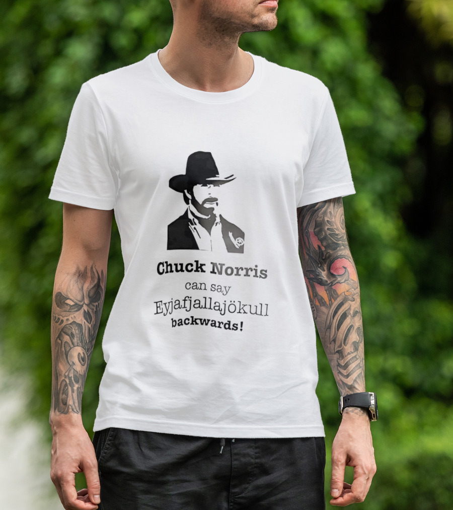 Chuck Norris Can Say Eyjafjallajokull Backwards Cowboy Hat Beard T-Shirt