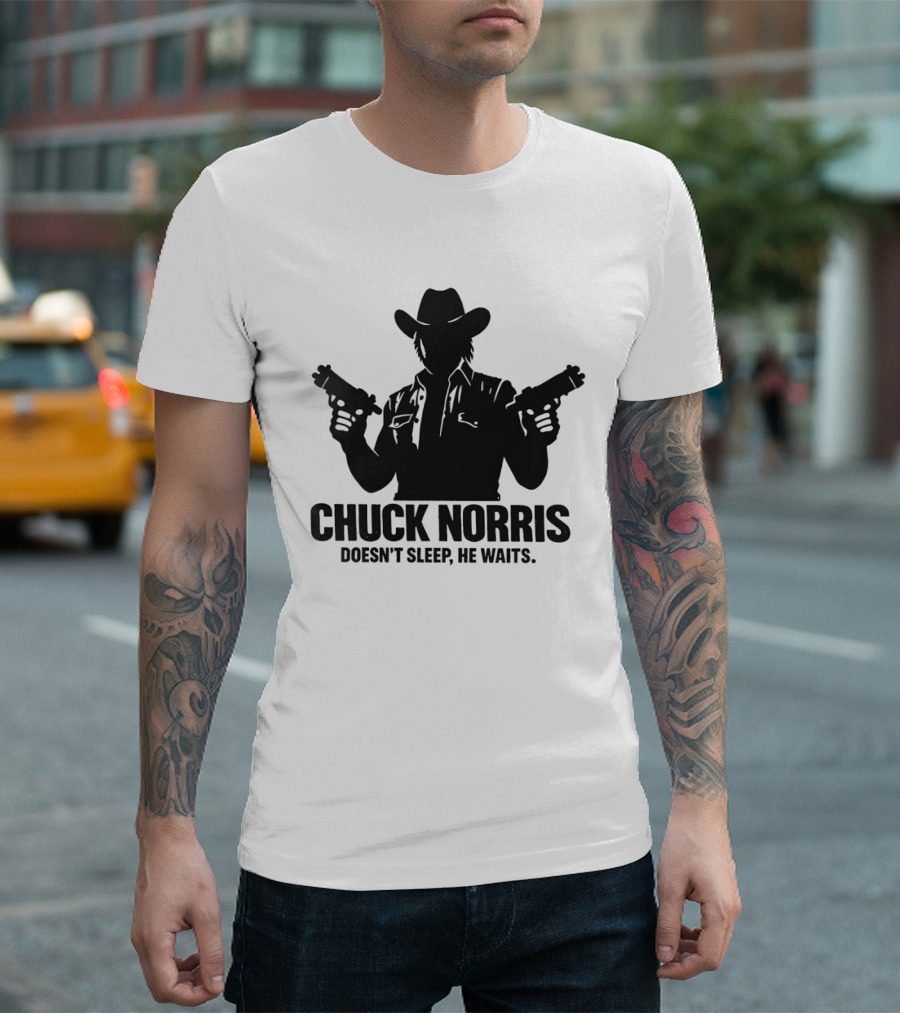Chuck Norris Doesn't Sleep He Waits Meme Gun T-Shirt