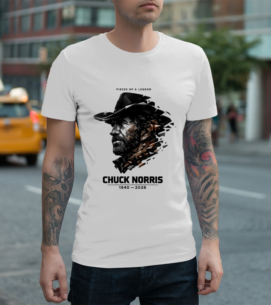 Chuck Norris Pieces Of A Legend 1940 2026 Cowboy Hat Triangular Fragmentation T-Shirt