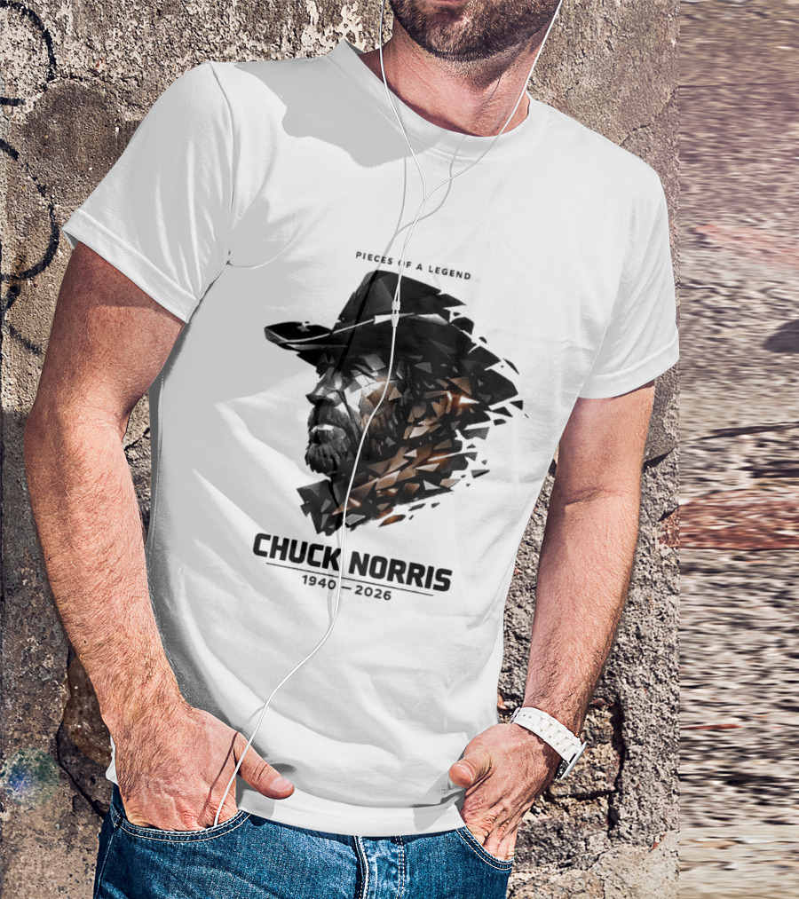 Chuck Norris Pieces Of A Legend 1940 2026 Cowboy Hat Triangular Fragmentation T-Shirt