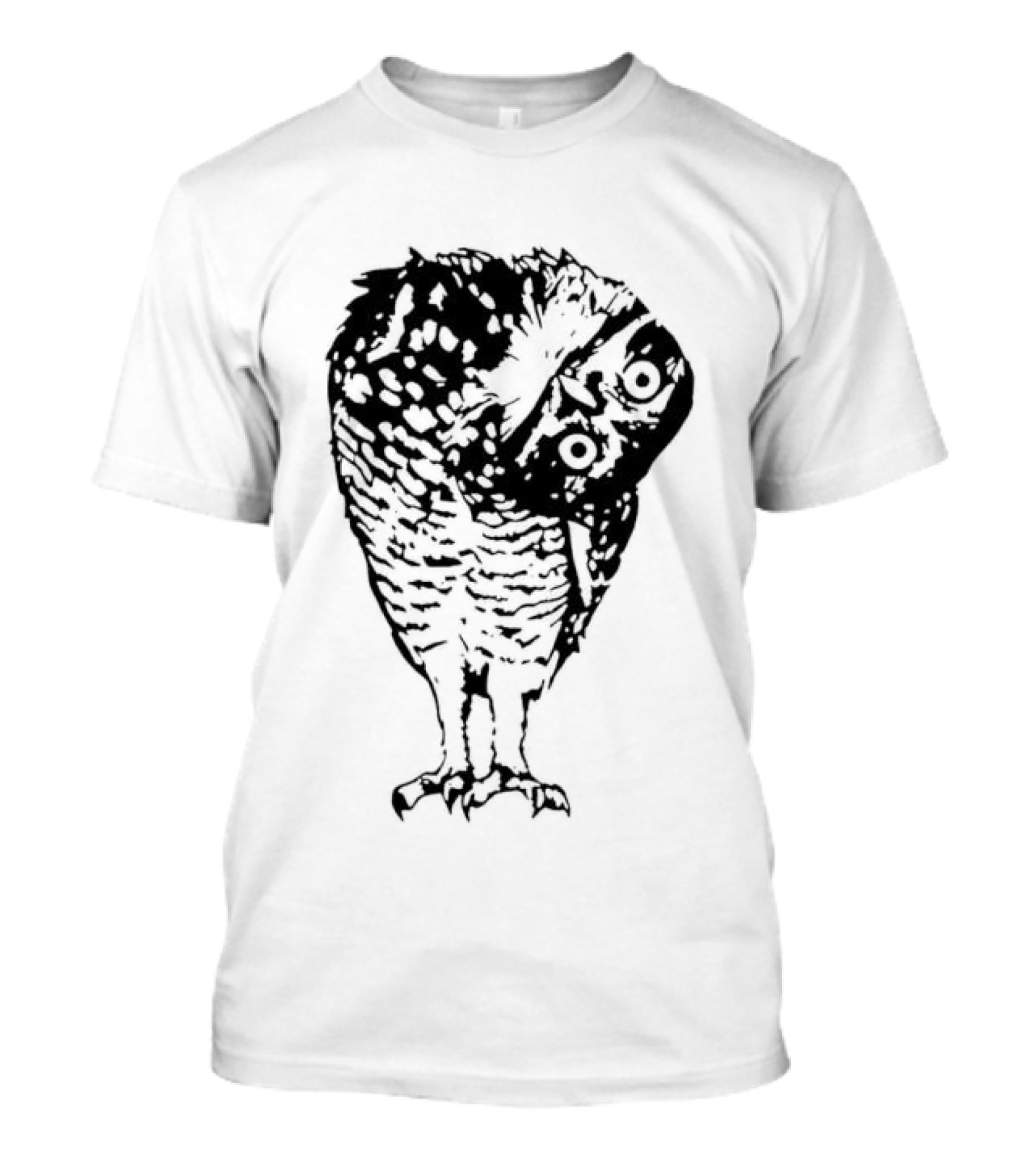 Linocut Owl Head Tilt Curious Bird Wildlife Sketch T-Shirt