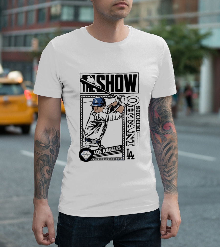 Shohei Ohtani 17 MLB The Show Los Angeles Dodgers Caricature T-Shirt