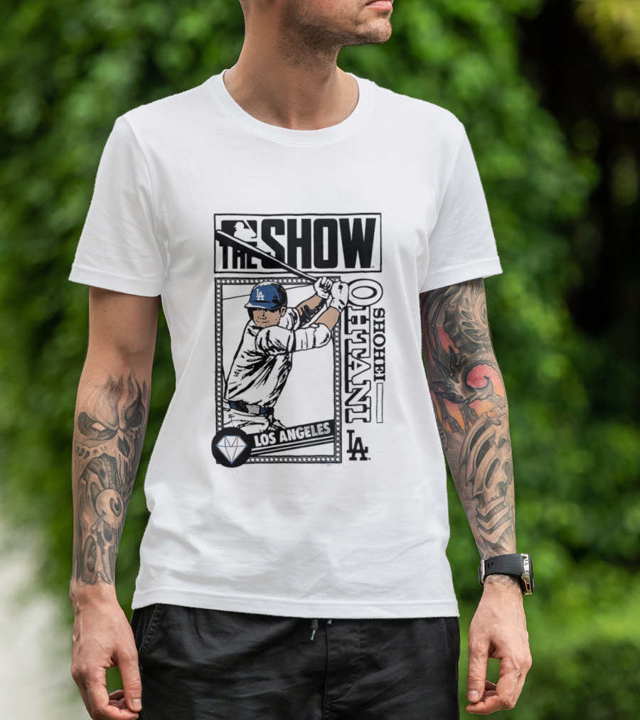 Shohei Ohtani 17 MLB The Show Los Angeles Dodgers Caricature T-Shirt