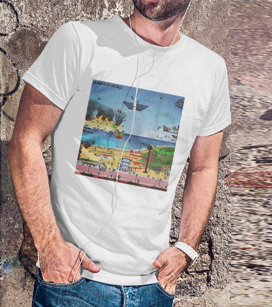 Super Flat World Cartoon Pixel Art Adventure Beach Cityscape Fantasy T-Shirt