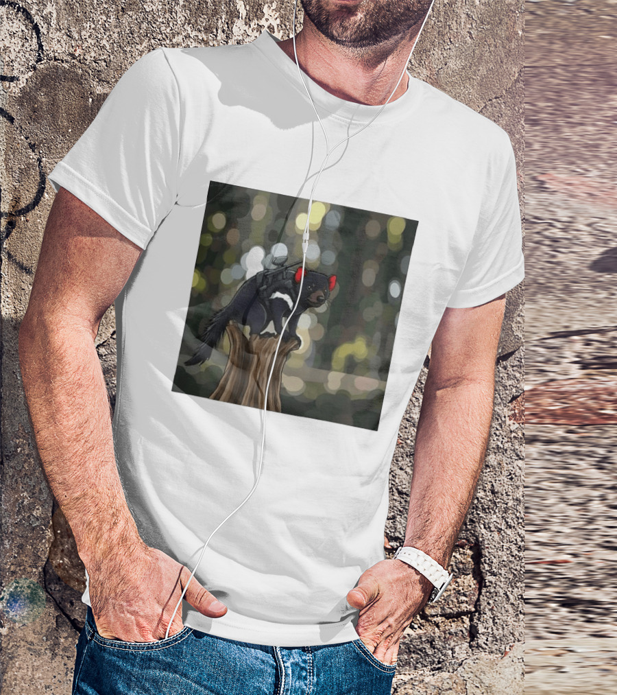 Tasmanian Devil With Machine Gun Cartoon On Tree Stump T-Shirt