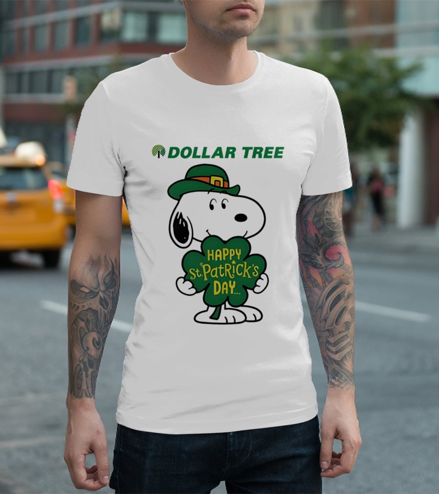 Dollar Tree Snoopy Happy St. Patrick's Day 2026 Clover Hat T-Shirt