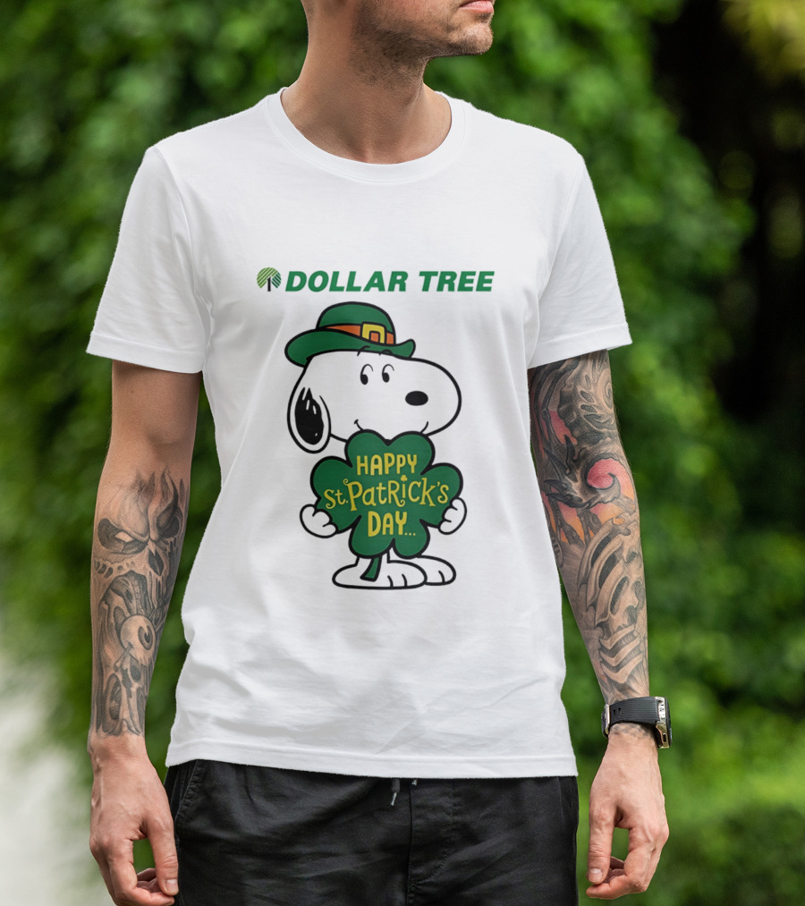 Dollar Tree Snoopy Happy St. Patrick's Day 2026 Clover Hat T-Shirt