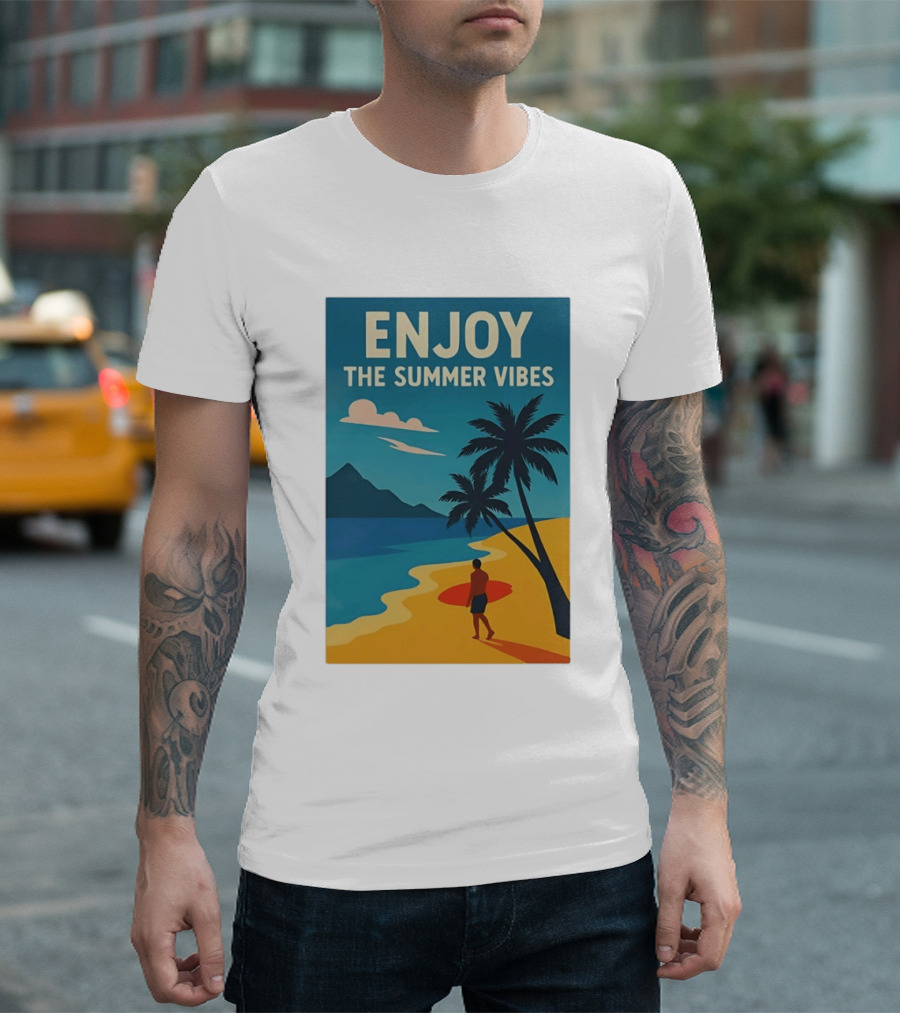 Enjoy The Summer Vibes Ocean Beach Sunset Scene T-Shirt