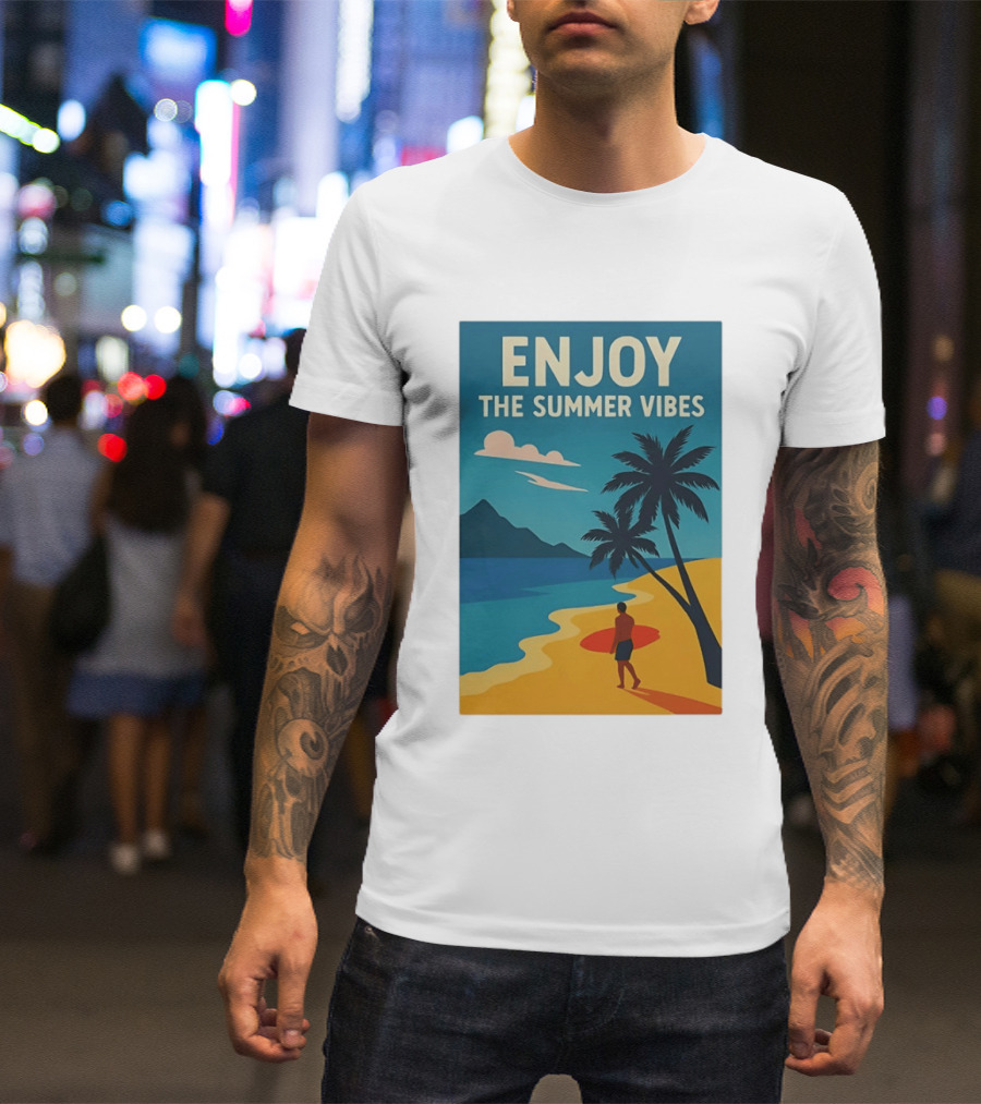 Enjoy The Summer Vibes Ocean Beach Sunset Scene T-Shirt
